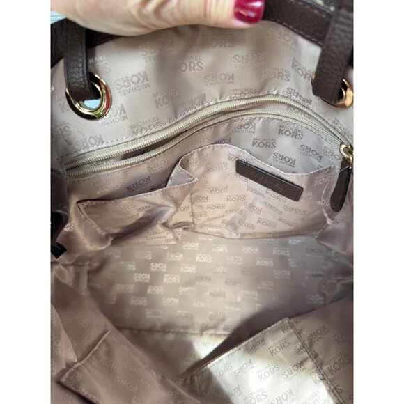 Michael Kors Jet Set Signature Logo Large Brown Tote Bag Gold Hardware Leather - Picture 8 of 13